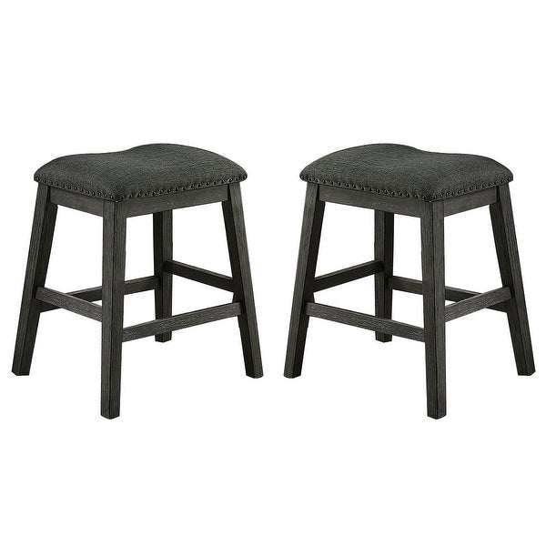 Fabric Saddle Counter Stool with Nailhead Trim， Set of 2， Gray