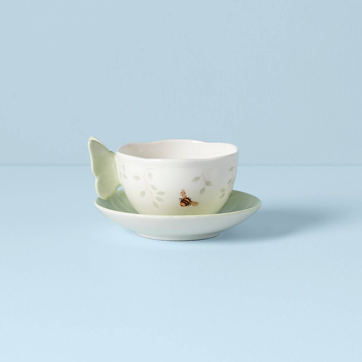 Butterfly Meadow Figural Green Cup and Saucer