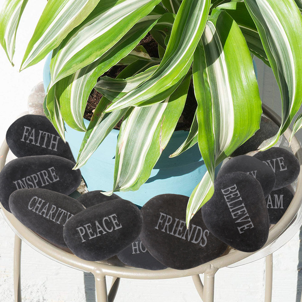 PinkSheep 12Pcs Inspirational Faith Stones Landscape Rocks with Engraved Words River Stones Gift for Valentine's Day