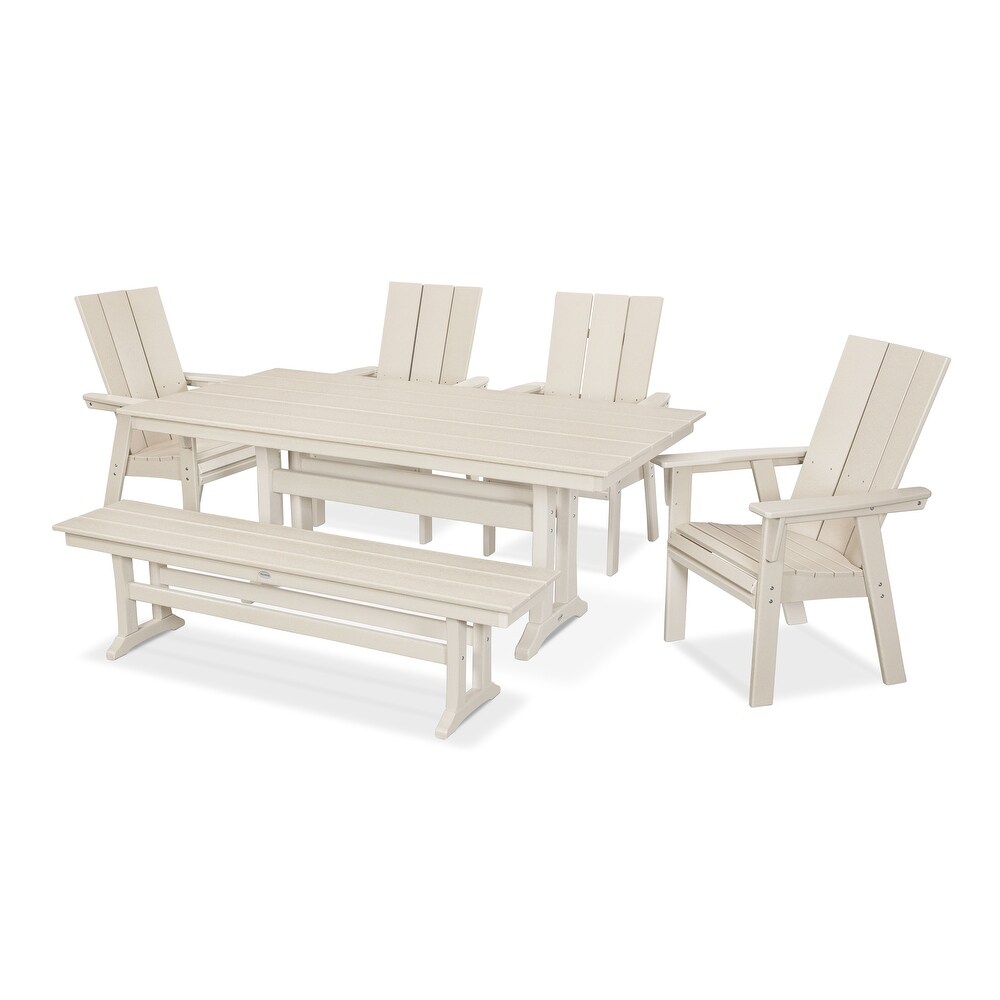 Modern Adirondack 6 Piece Farmhouse Dining Set with Bench