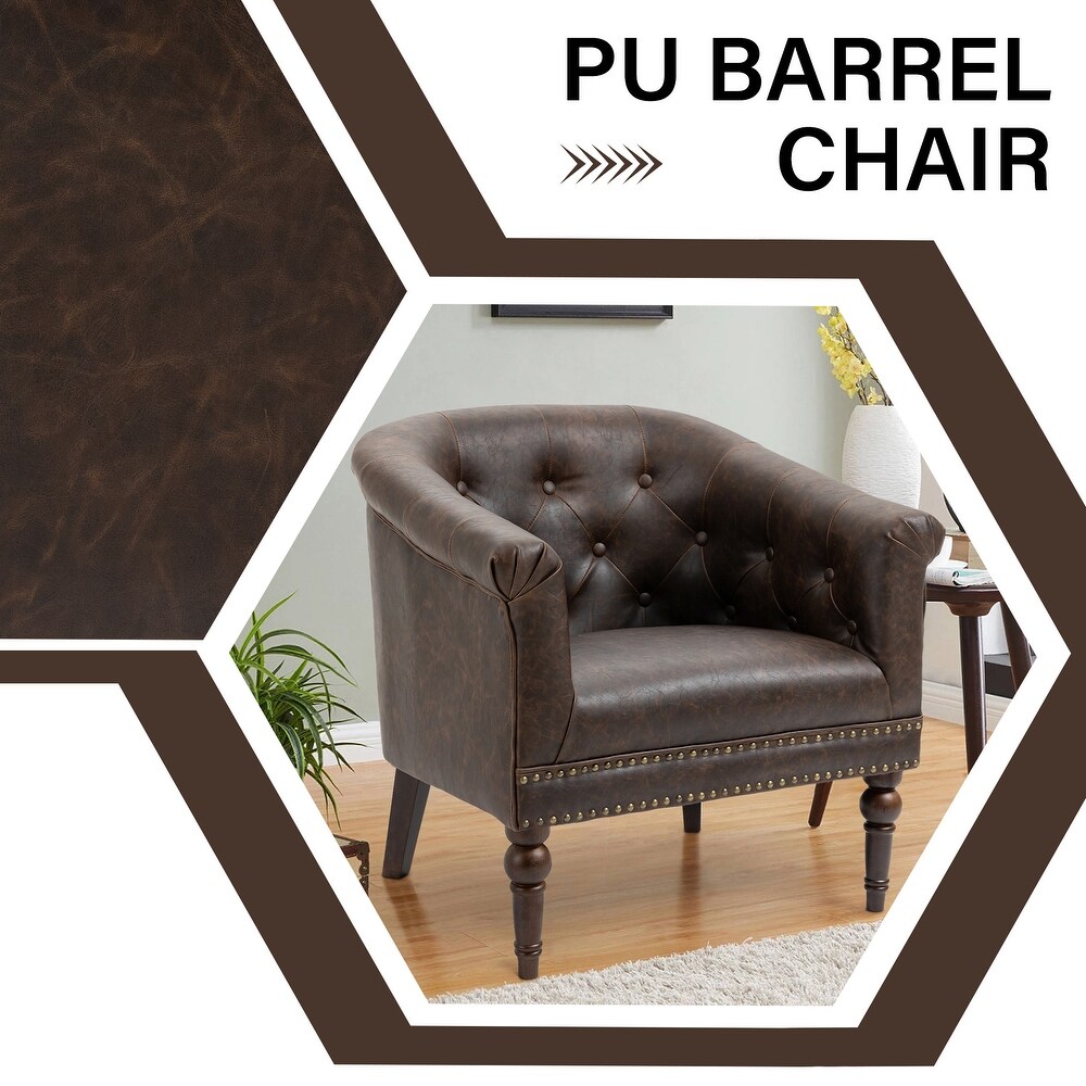 Contemporary PU Leather Tufted Barrel Accent Chair