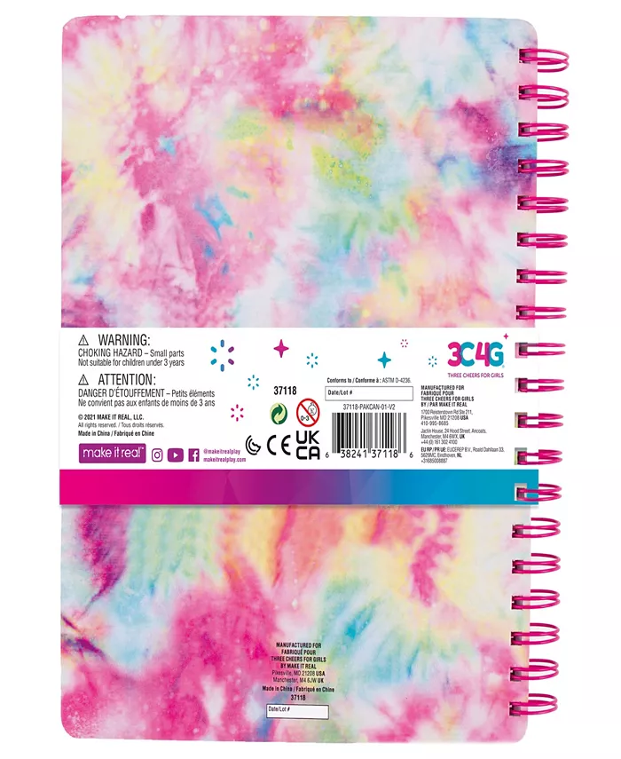 Three Cheers For Girls 3C4G All-in-One Sketching Set Pastel Tie Dye Make It Real  Tweens Girls  200 Page Book  Includes 6 Colored Pencils  2 Erasers  Pencil Sharpener Sheet Of Stickers  Take Notes In Class  Sketch Doodle  Art Supplies  Diary