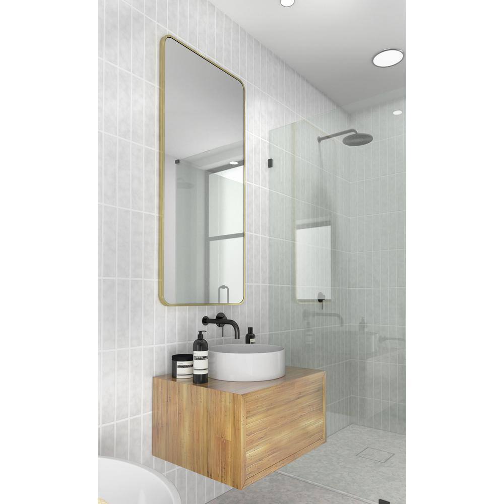 Glass Warehouse 22 in. W x 48 in. H Stainless Steel Framed Radius Corner Bathroom Vanity Mirror in Satin Brass SF-SQR-22X48-SB