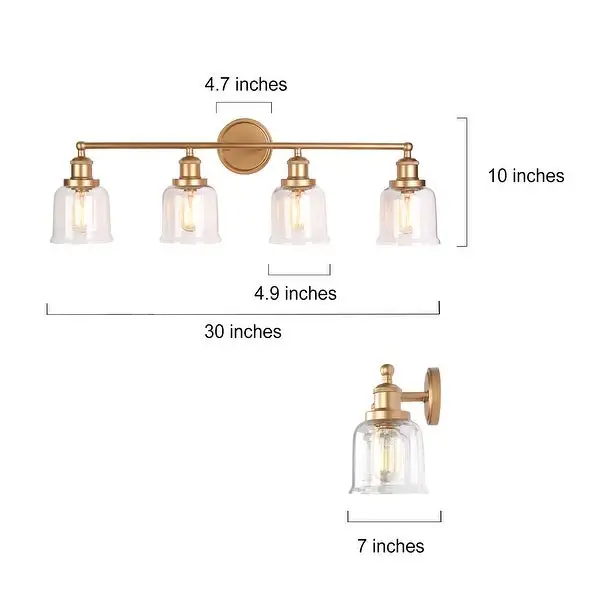 Ciare Modern Gold 4-light Bathroom Vanity Light Dimmable Glass Wall Sconces - Rose Gold 4-light - L 30