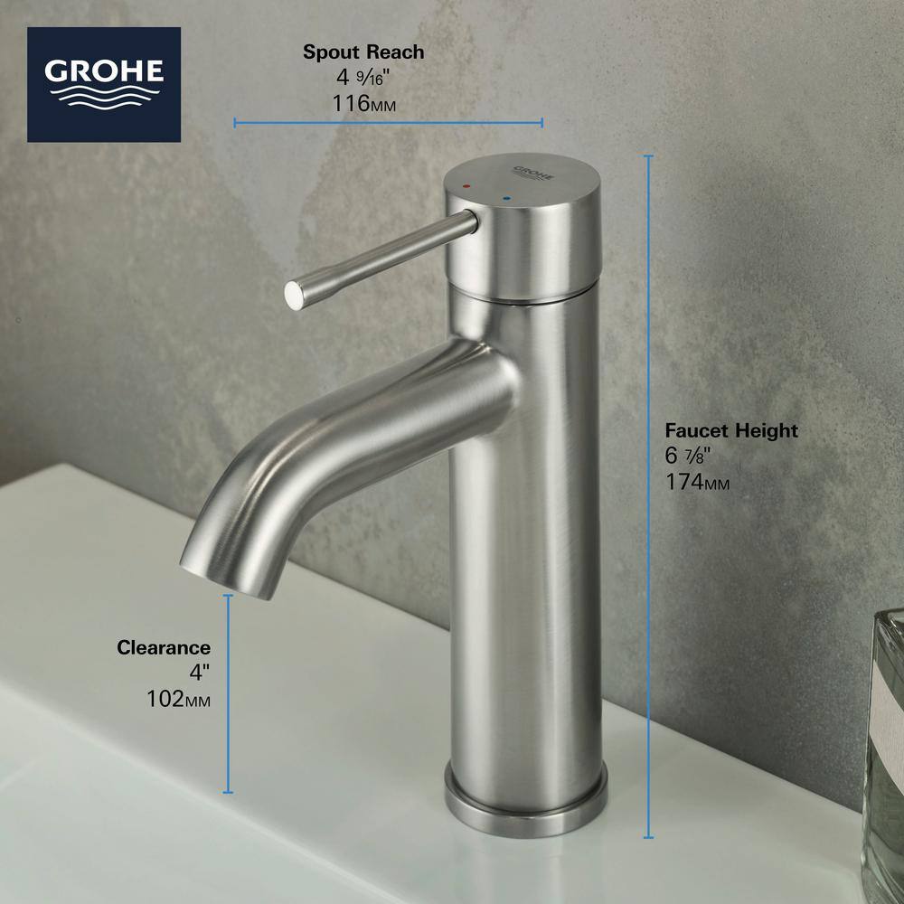 GROHE Essence New Single Hole Single-Handle 1.2 GPM Mid-Arc Bathroom Faucet in Brushed Nickel Infinity 23592ENA