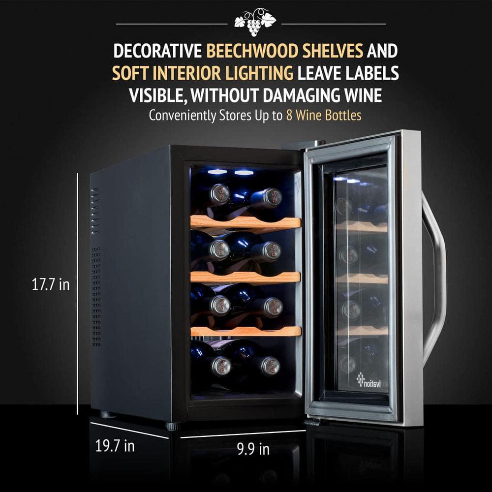 Ivation Thermoelectric 8Bottle Free Standing Wine Cooler  Stainless Steel