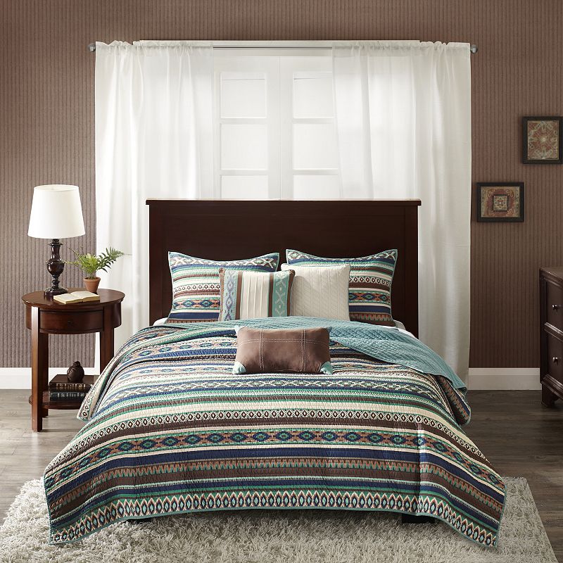 Madison Park 6-Piece Harley Quilt Set with Shams and Throw Pillows