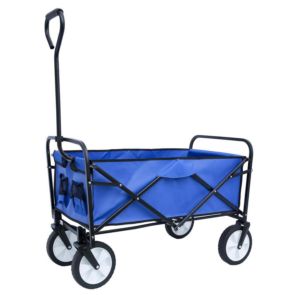 Tatahance Strong Steel 4-Wheeled Folding Wagon Garden Shopping Beach Cart in Blue W22701512-Z