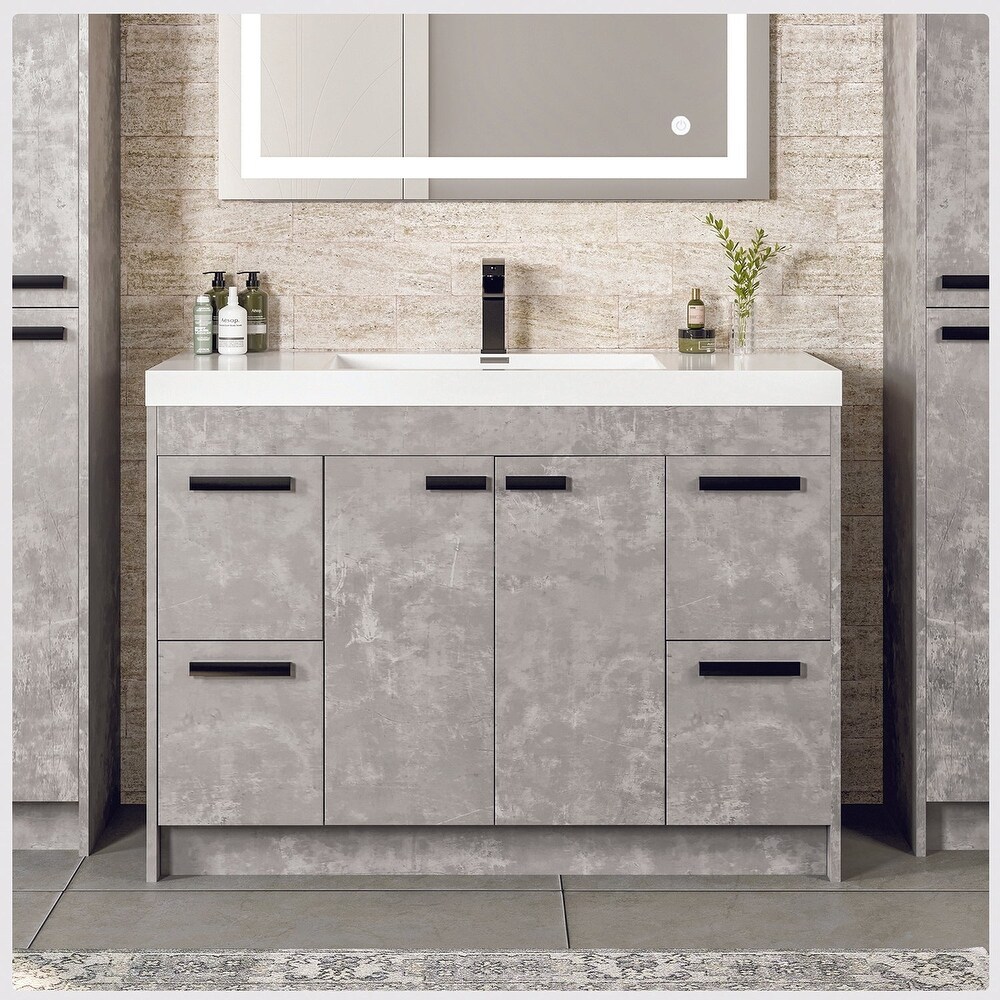 Eviva Lugano 48 inch Cement Gray Modern Bathroom Vanity with White Integrated Acrylic Top