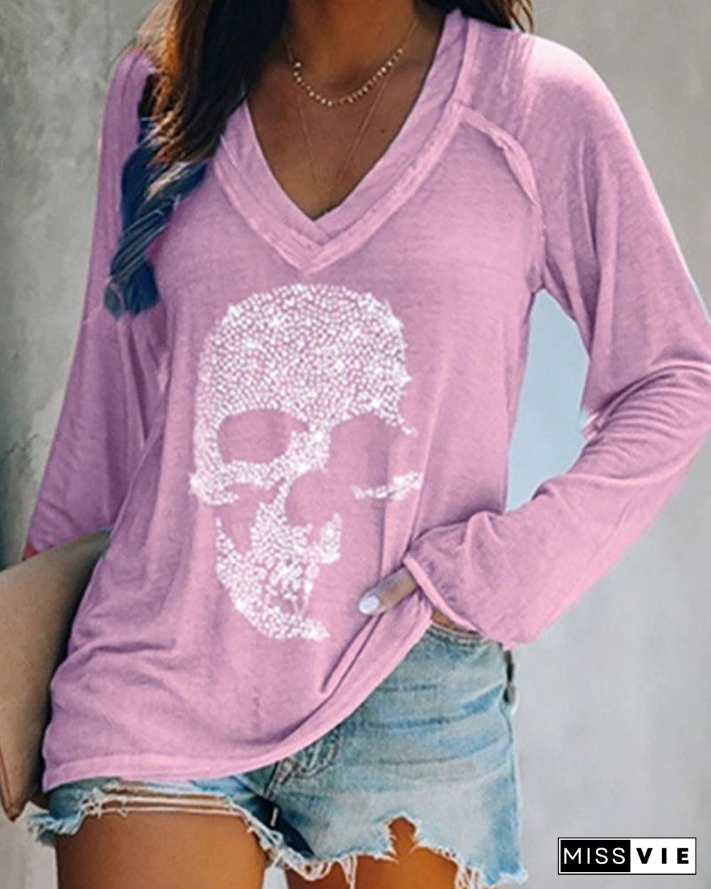 Studded Long Sleeve Casual T-shirt P15638