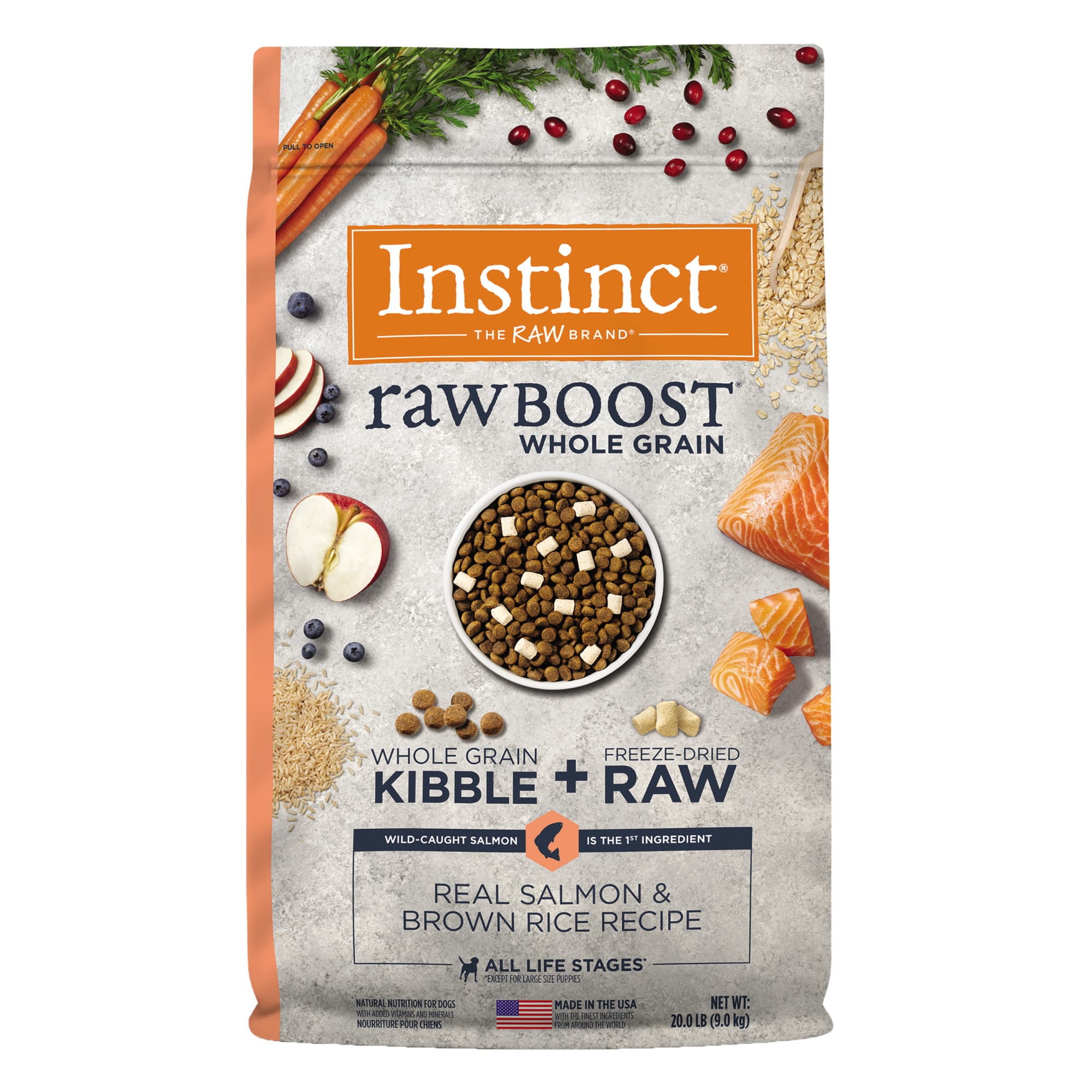 Instinct Raw Boost Whole Grain Real Salmon  Brown Rice Recipe Natural Dry Dog Food， 20 lbs.