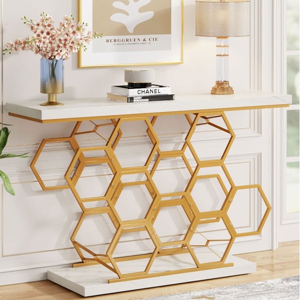 55.1 Inch Gold Console Table for Entryway Hallway