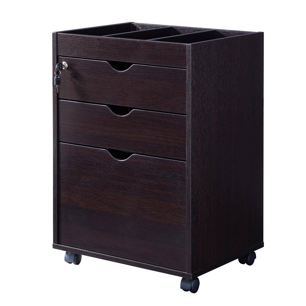 Furniture of America Sabant Espresso Mobile Decorative Vertical File Cabinet With Locking Drawers IDI-212853