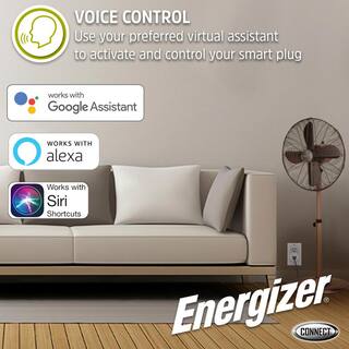 Energizer Wi-Fi Powered Smart Plug Compatible with Alexa and Google Assistant Voice Control Remote Mobile Device Access EIX3-1003-WHT