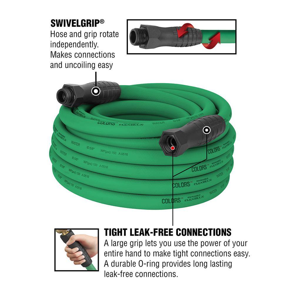 Flexzilla Colors Series 58 in. x 50 ft. Garden Hose 34 in. - 11 12 GHT Fittings in Forest Green HFZC550GRS