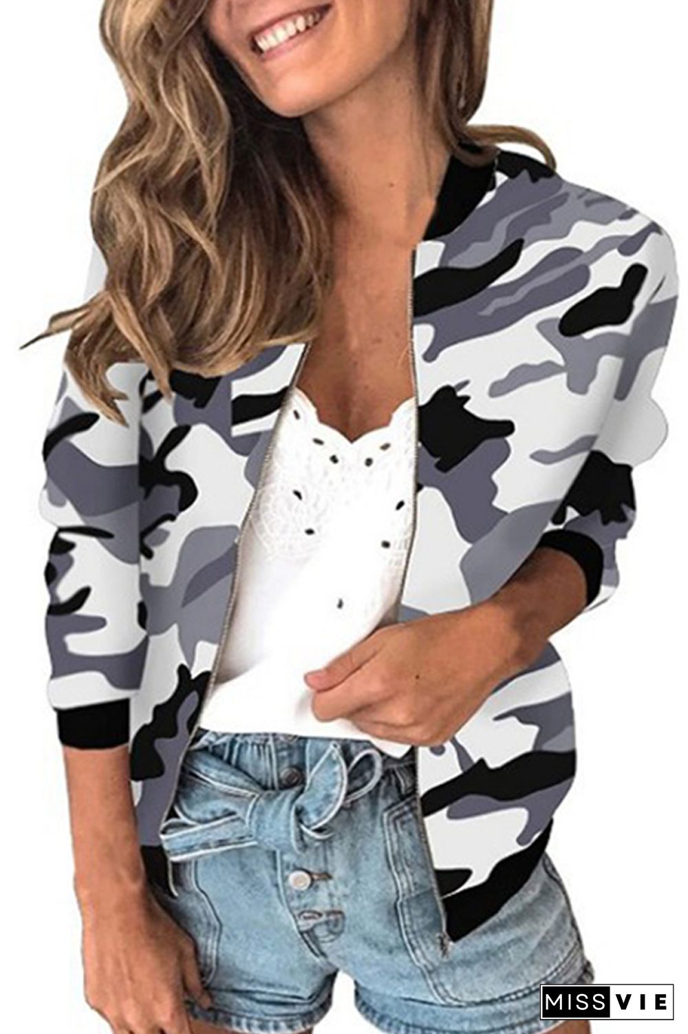 Camo Leopard Print Zipper Jacket Women Wholesale