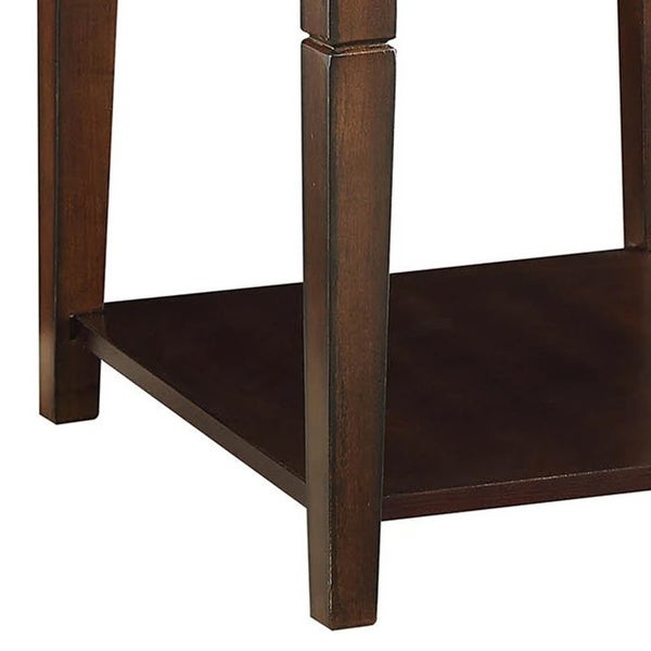 Wooden End Table with One Drawer and One Shelf， Walnut Brown