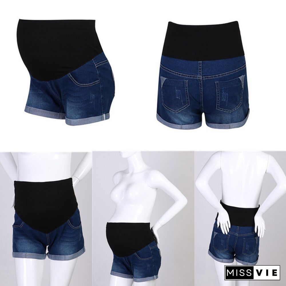 Pregnant Women's Denim Shorts Summer Casual Loose Belly Shorts Pregnancy Low Waist Shorts