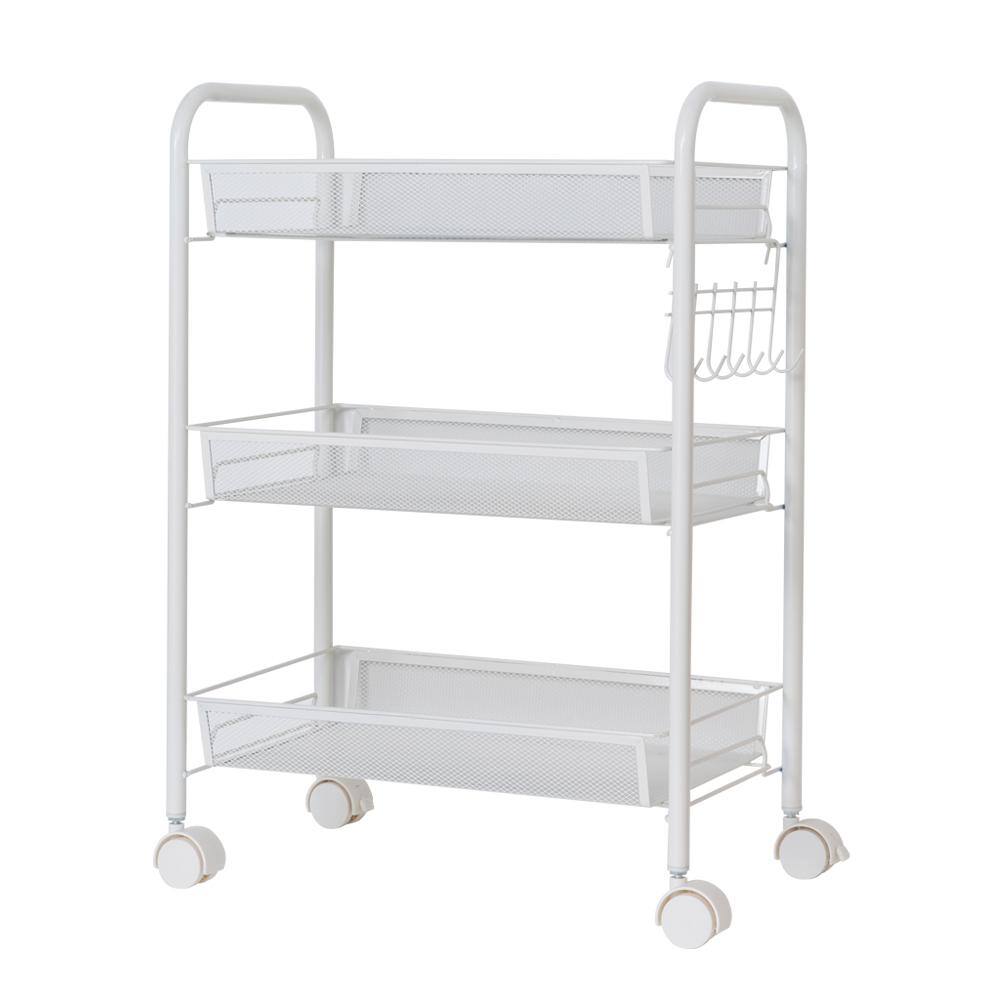 Karl home Modern Iron Multi-Functional 4-Wheeled Storage Cart in White 302589548295