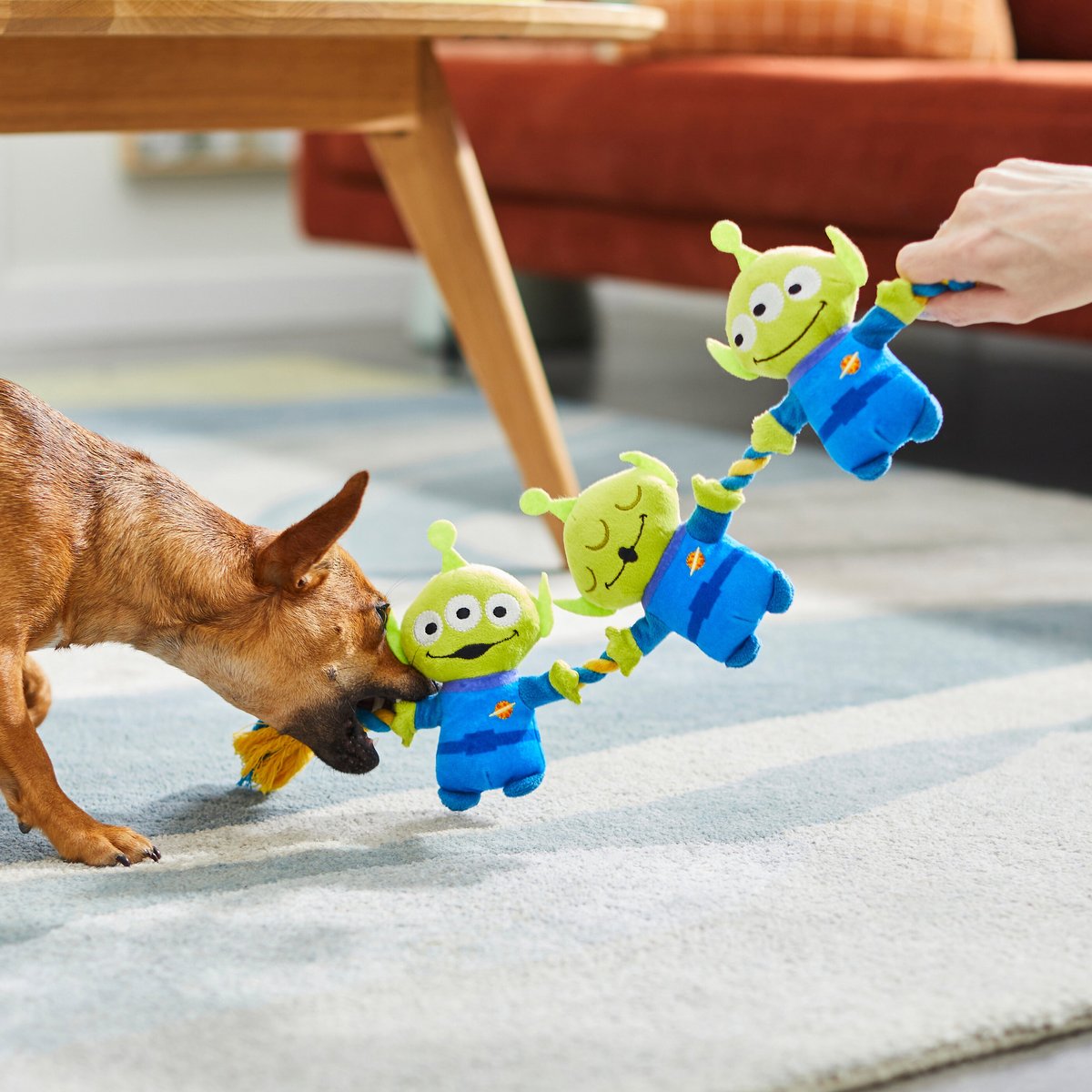 Pixar Aliens Plush with Rope Squeaky Dog Toy