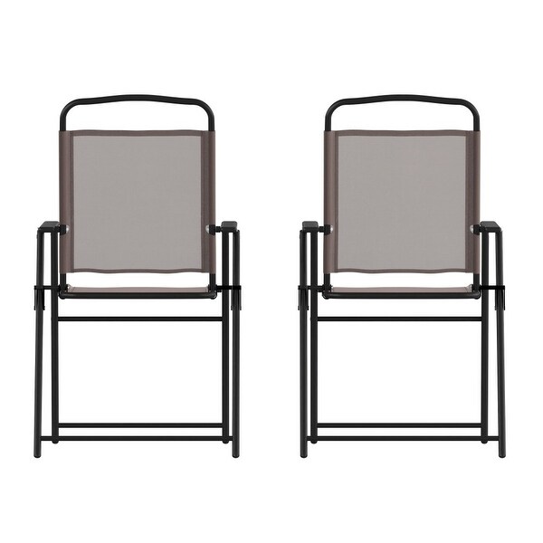 Set of 2 AllWeather Textilene Patio Sling Chairs with Armrests