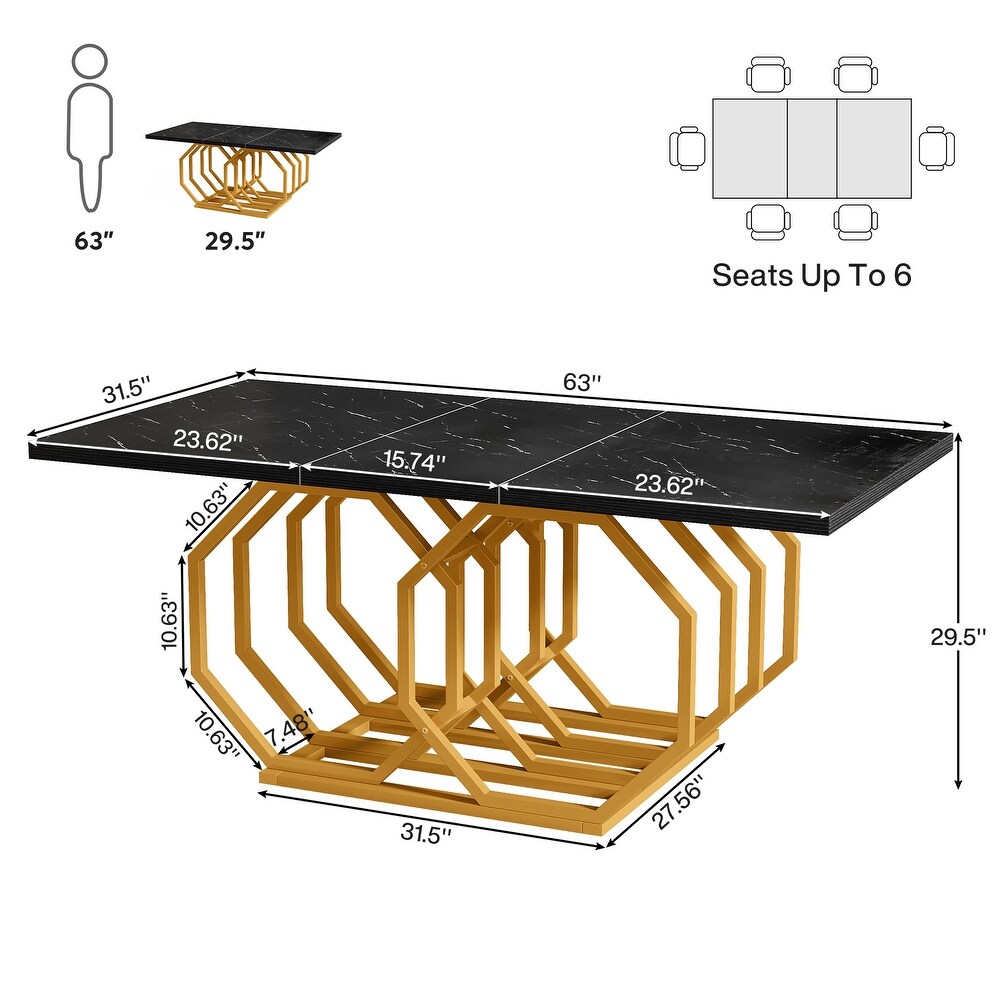 Modern Dining Table with Geometric Base for 6  63 inch Long Rectangle Kitchen Table for Home Kitchen Dining Room Living Room