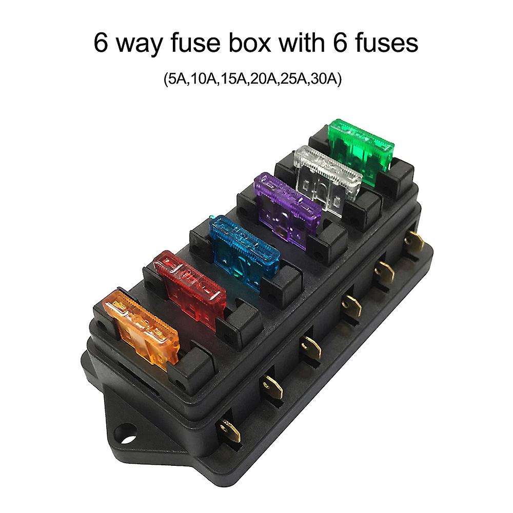 6 Way Fuse Holder Box Car Vehicle Automotive Circuit Blade Fuse Block With 6 Standard Fuses