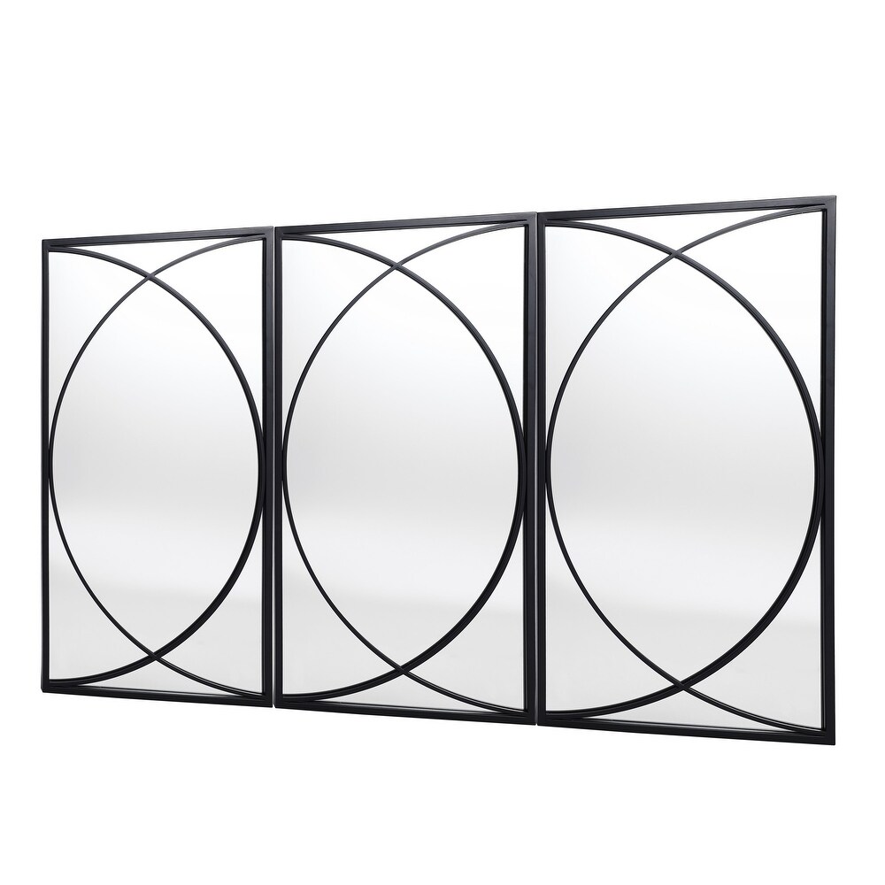 3 Piece Black Metal Rectangular Wall Mirror Set   31.9\