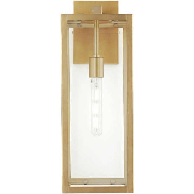 High Modern Outdoor Wall Light Fixture Mount Porch House Exterior Outside Edison Bulb Soft Gold Finish Clear Glass Shade