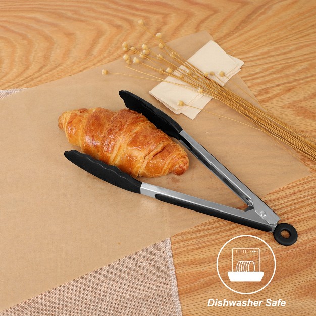 Unique Bargains Kitchen Stainless Steel Silicone Tipped Bbq Cooking Tongs