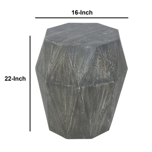 Ashton Faceted End Table with Diamond Pattern and Wooden Frame， Gray