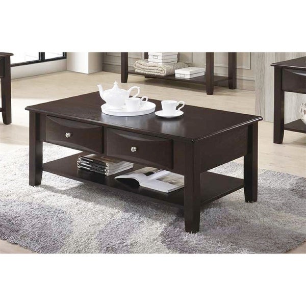 Coffee Table Rectangular Wooden End Table of Two Drawers in Brown