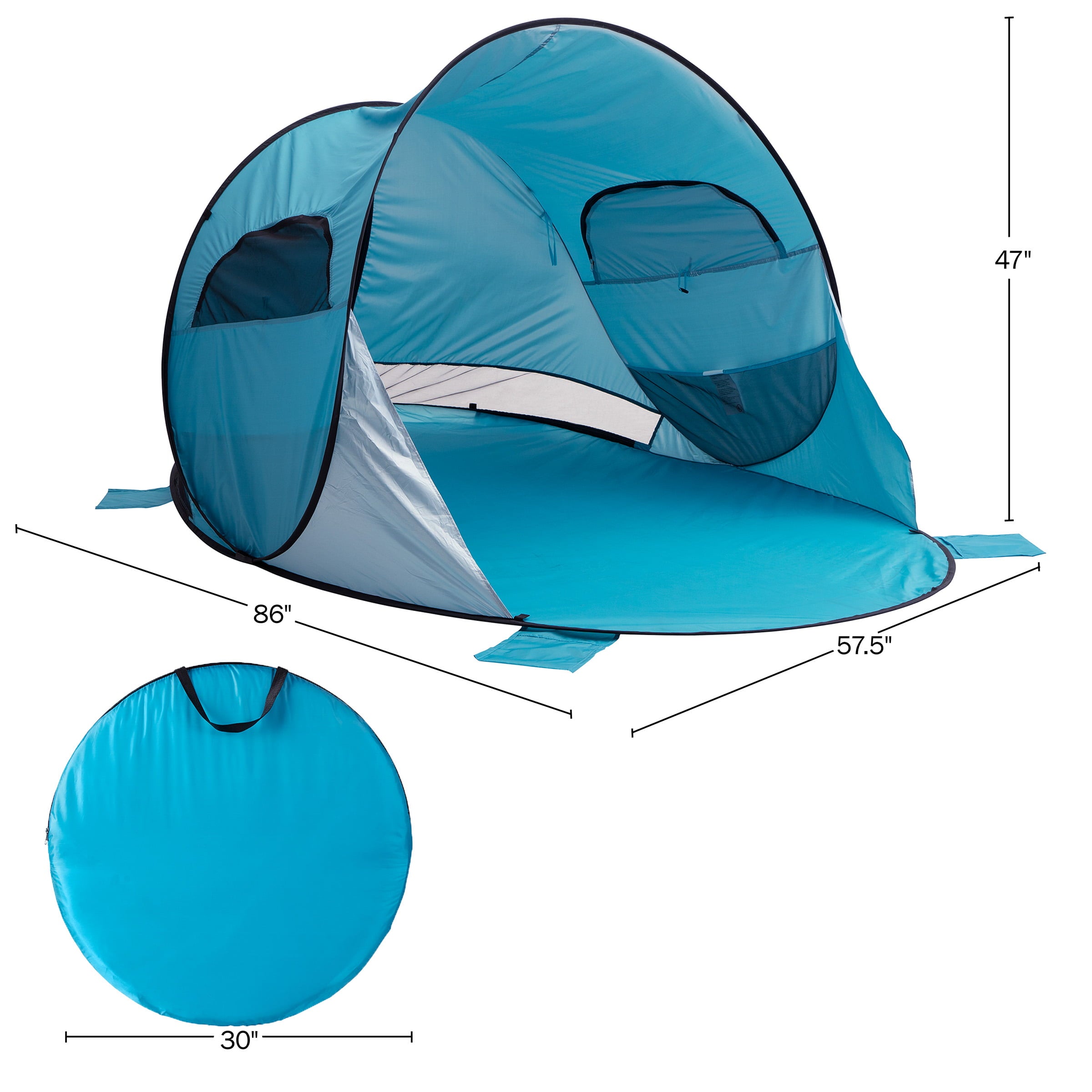 Pop Up Beach Tent with UV Protection and Ventilation Windows – Water and Wind Resistant Double-Door Sun Shelter for Outdoor Events by Wakeman (Blue)