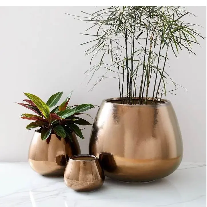 Custom Made Gold Metal Planters for Garden Home Decorative Plant Custom Shape Flower Pot Luxury Floor Planter