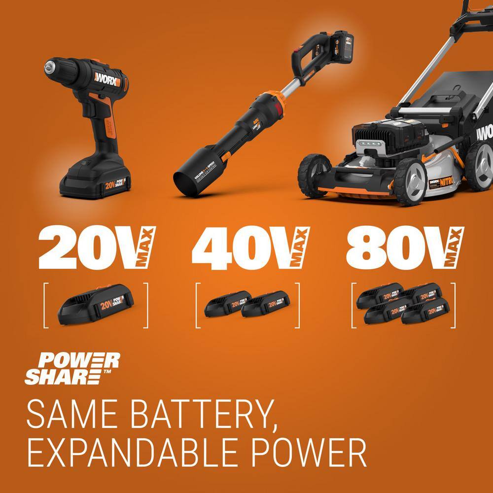 Worx POWER SHARE 40-Volt 17 in. Cordless Battery Walk Behind Mower with Mulching  Intellicut (Battery  Charger Included) WG743