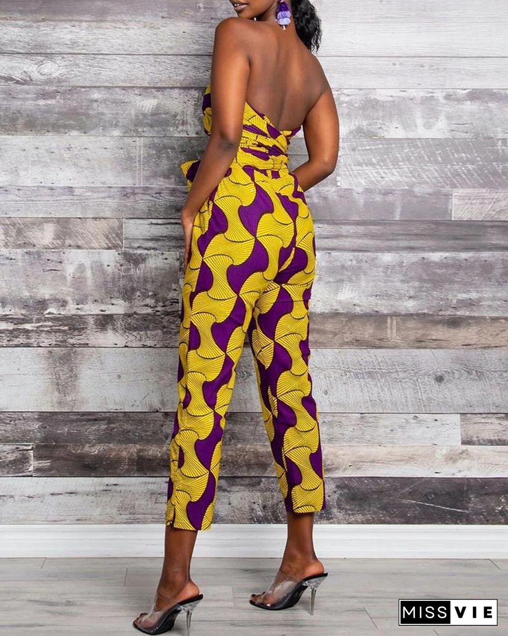 Dashiki Print Multi Wear-way Tight Waist Jumpsuit P11213