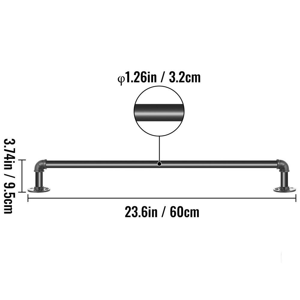 VEVOR 2 ft. Pipe Stair Handrail 440 lbs. Load Capacity Wall Mounted Handrail Round Corner Handrails for Outdoor Steps Black TZBGSLTFSGYG20VCCV0