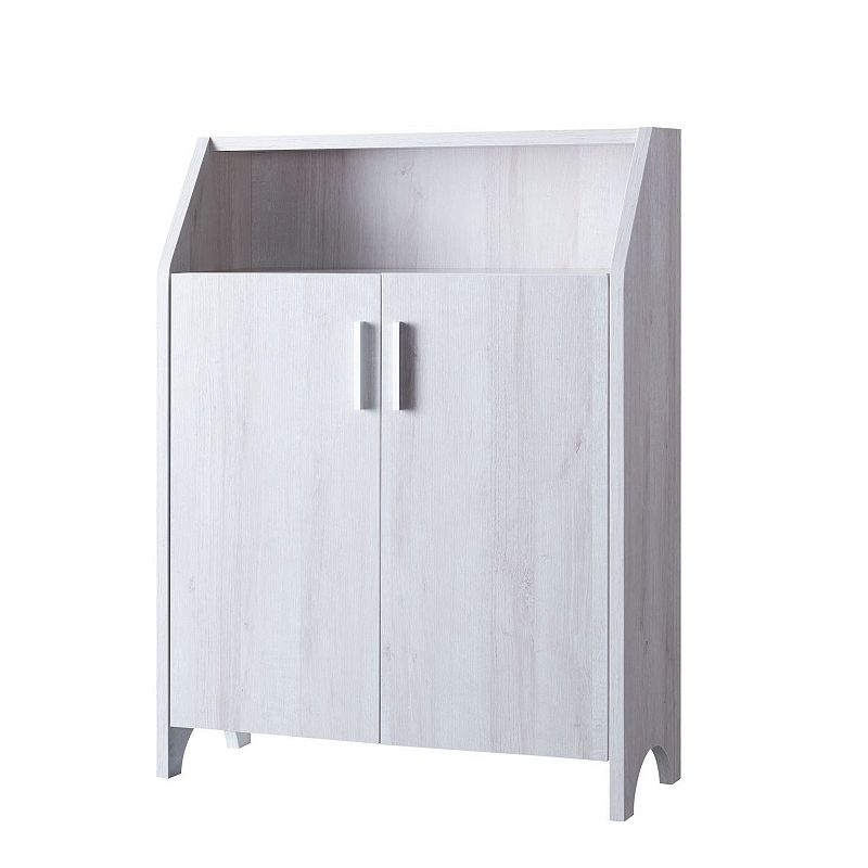 FC Design White Oak Shoe/Storage Cabinet with 4 Interior Shelves and Open Shelf Organizer with Spacious Top