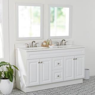 Glacier Bay Glensford 61 in. W x 22 in. D Vanity in White with Cultured Marble Vanity Top in White with White Sinks GF60P2V28-WH