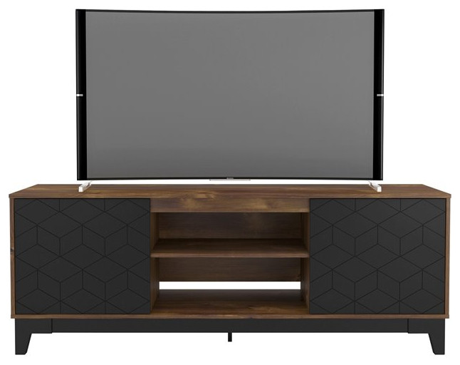 Nexera 402725 Hexagon TV Stand 72inch Black and Truffle Engineered wood   Transitional   Entertainment Centers And Tv Stands   by Homesquare  Houzz