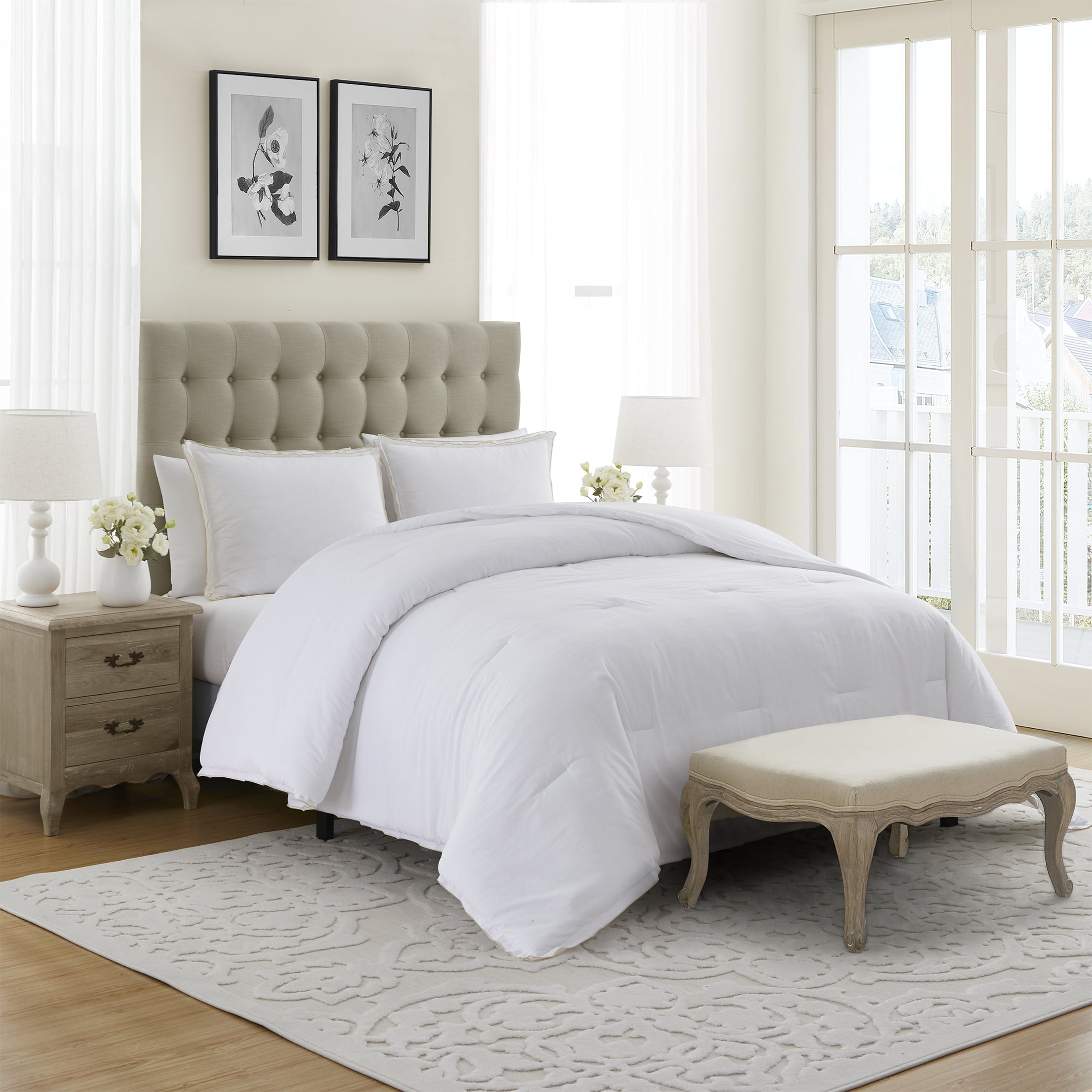 My Texas House Lexie 3-Piece White/Taupe Cotton Slub Comforter Set， King