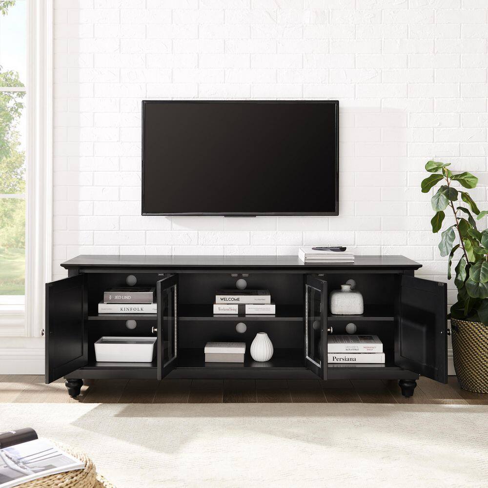 Crosley Cambridge 60 in. Black Wood TV Stand Fits TVs Up to 60 in. with Storage Doors KF10005DBK