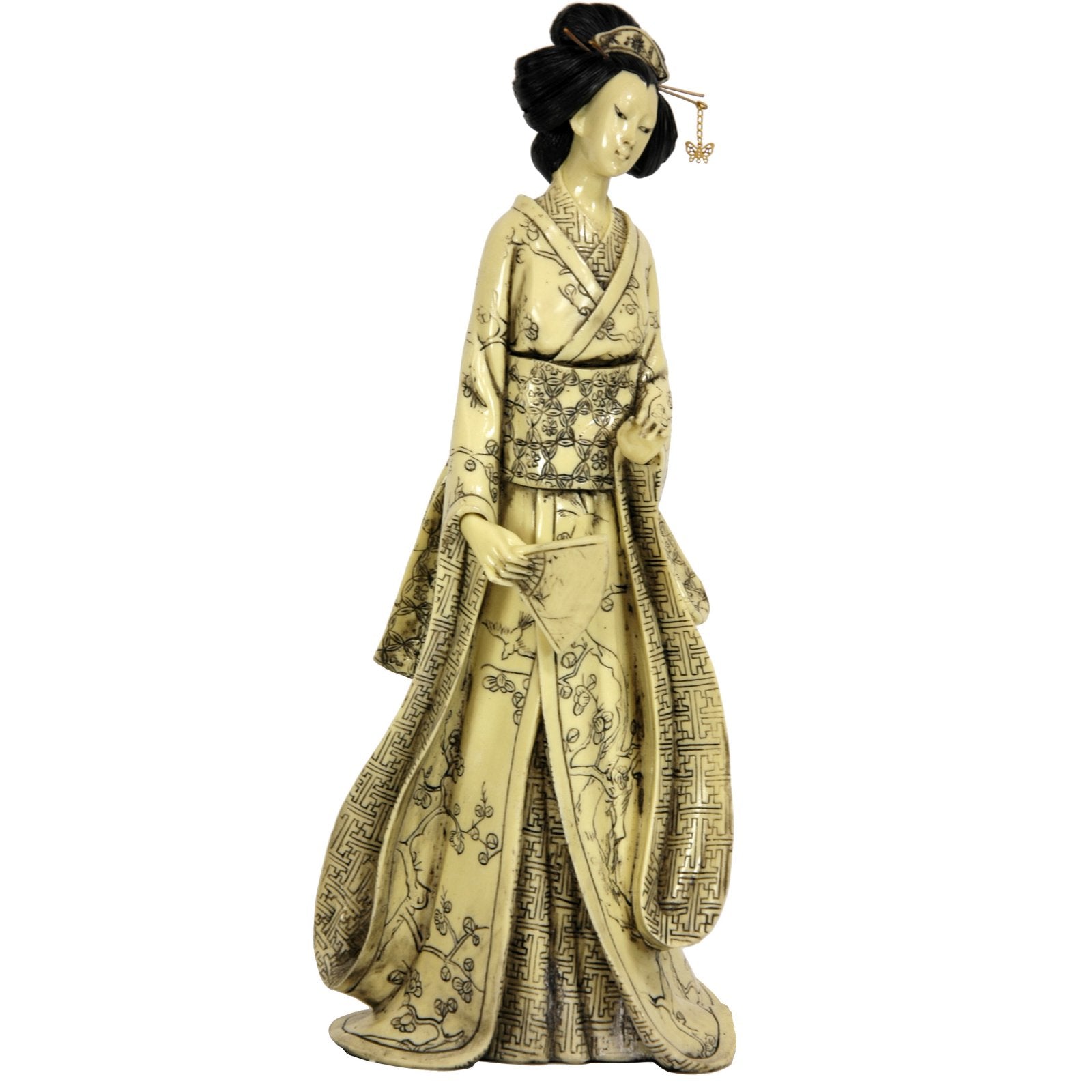 Oriental Furniture 1 4" Geisha Figurine with Plum Tree Kimono