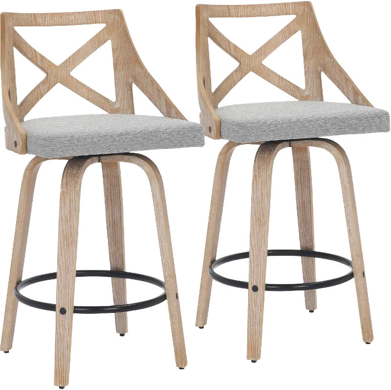 Charlotte Gray and White-Washed Wood Counter Stool， Set of 2