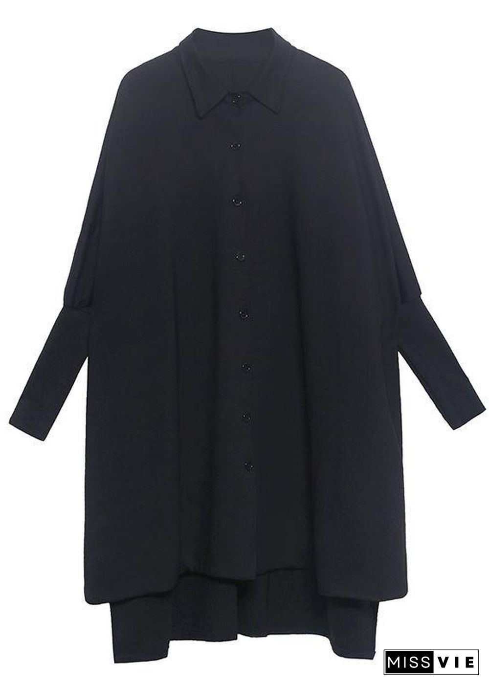 Fashion Black Button Batwing Sleeve Cotton Coat Spring