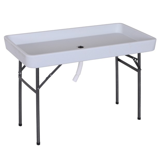 Outsunny 4ft Portable Folding Fish Fillet Cleaning Table Camping Picnic Ice Party Desk With Sink