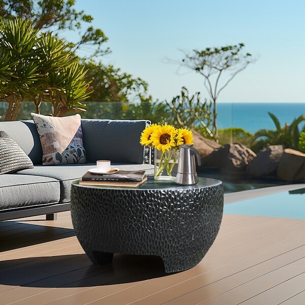 Mod Black Cement Round Outdoor Coffee Table