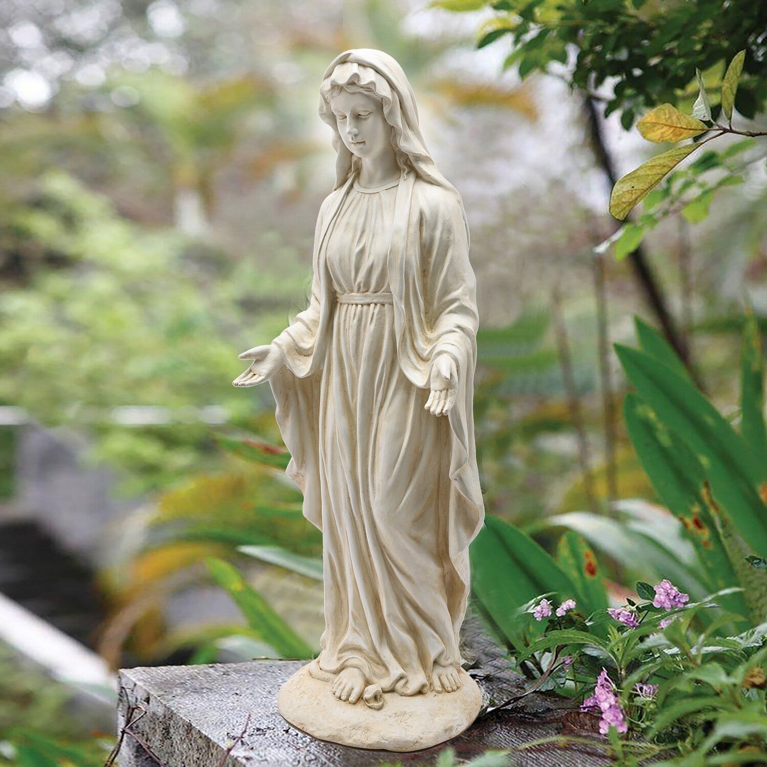 LuxenHome 30.5  in. MgO Virgin Mary Garden Statue  Ivory