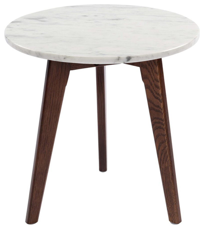 15.5 quotWhite and Brown Round Italian Carrara Marble Side Table   Midcentury   Side Tables And End Tables   by Christmas Central  Houzz