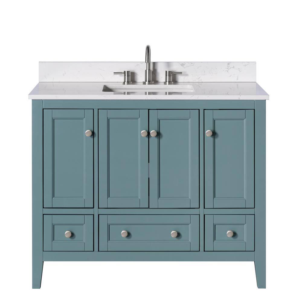 Home Decorators Collection Beverly 43 in. W x 22. D x 35. H Vanity in Aegean Teal with White Engineered Stone Vanity Top 20303-VS43EC-AT